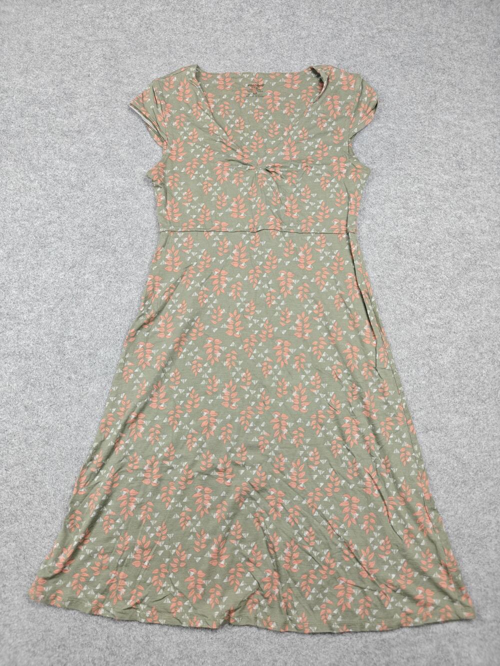 Toad&Co Dress Womens Small Green Floral Fit & Flare Knee Length V-Neck Lyocell
